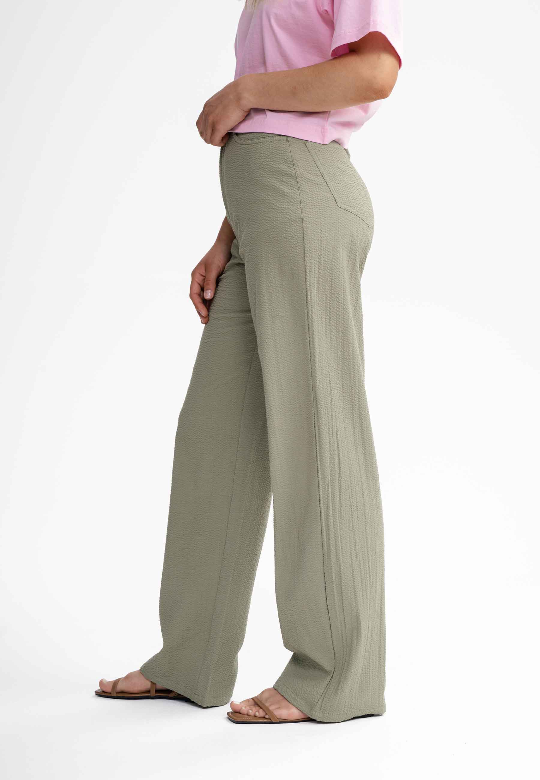 Seersucker Hose mit hohem Bund und weitem Bein Style PAULAMI - Image 7