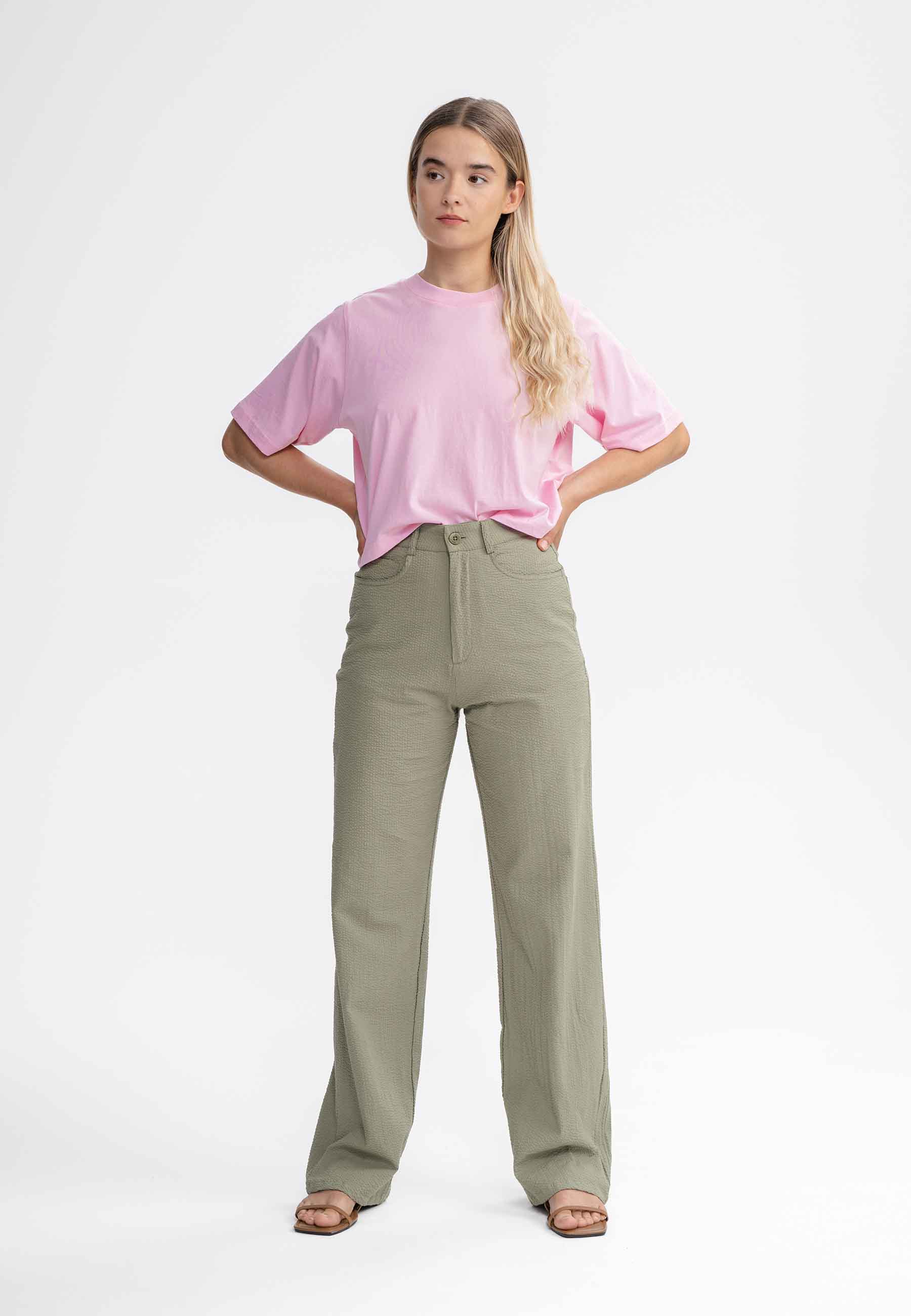 Seersucker Hose mit hohem Bund und weitem Bein Style PAULAMI - Image 9